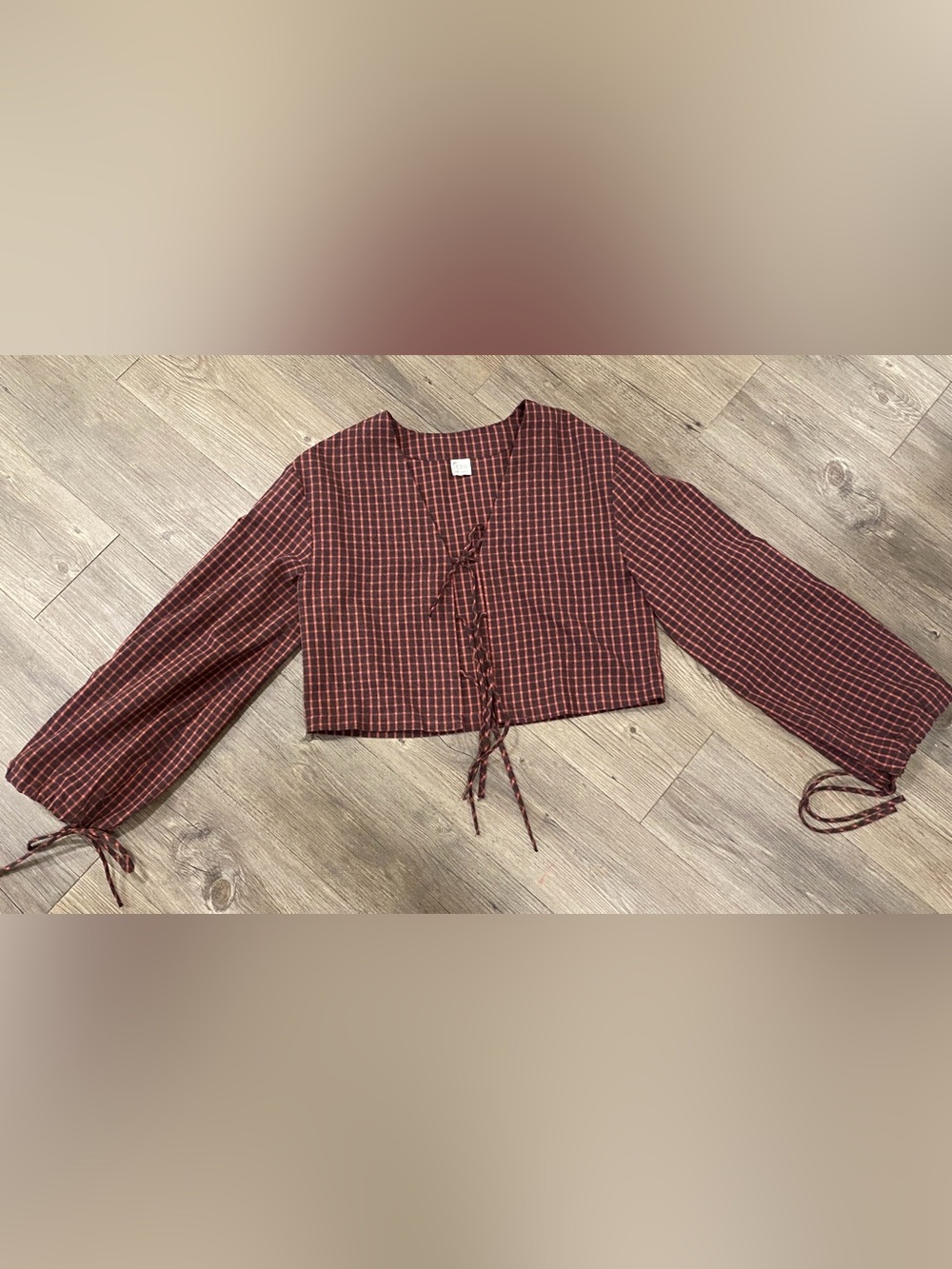 Cropped Plaid Button-Front Shirt in Rust